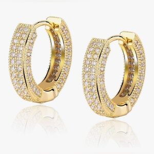 Gorgeous Neiman Marcus 18KT dip White Sapphire paved Hoop Earrings